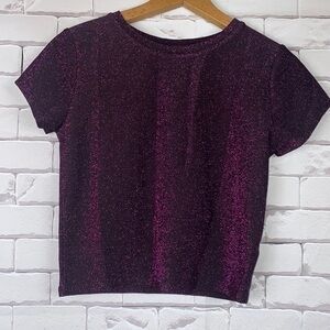 Wild fable Small top dark pink & black sparkle - short sleeves NWT